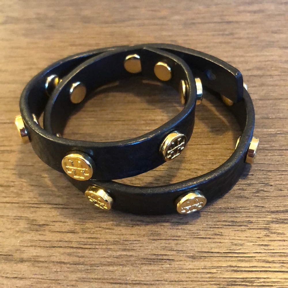 Tory Burch Gold Leather Logo Bracelet
